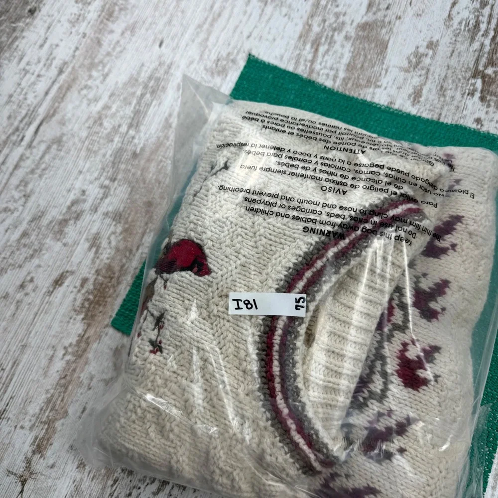 Mast Store Outfitters Vintage Cardinal Bird Knit Sweater Cream Cotton Womens L